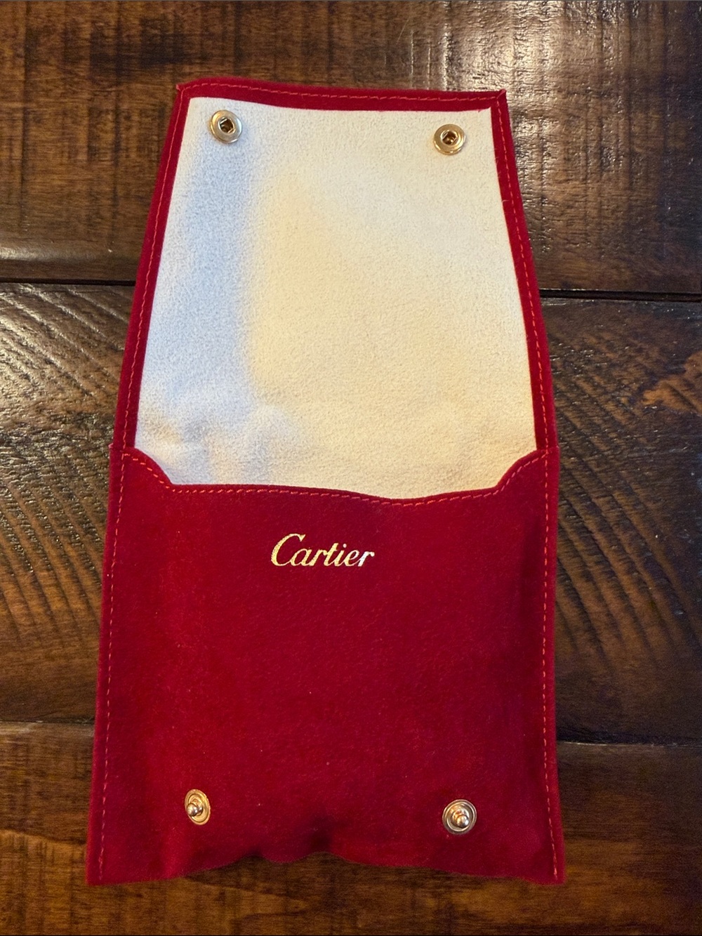 NWOT Cartier Red Suede Travel Pouch with Gold Logo